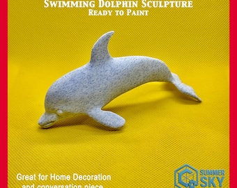 Swimming Dolphin Sculpture – Ready to Paint | DIY Ocean Decor | Home Decoration & Gift Idea