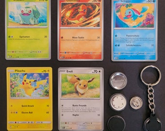 Custom products made from real Pokémon cards - Buttons - Magnets - Keychains - Upcycling - Pikachu - Gift