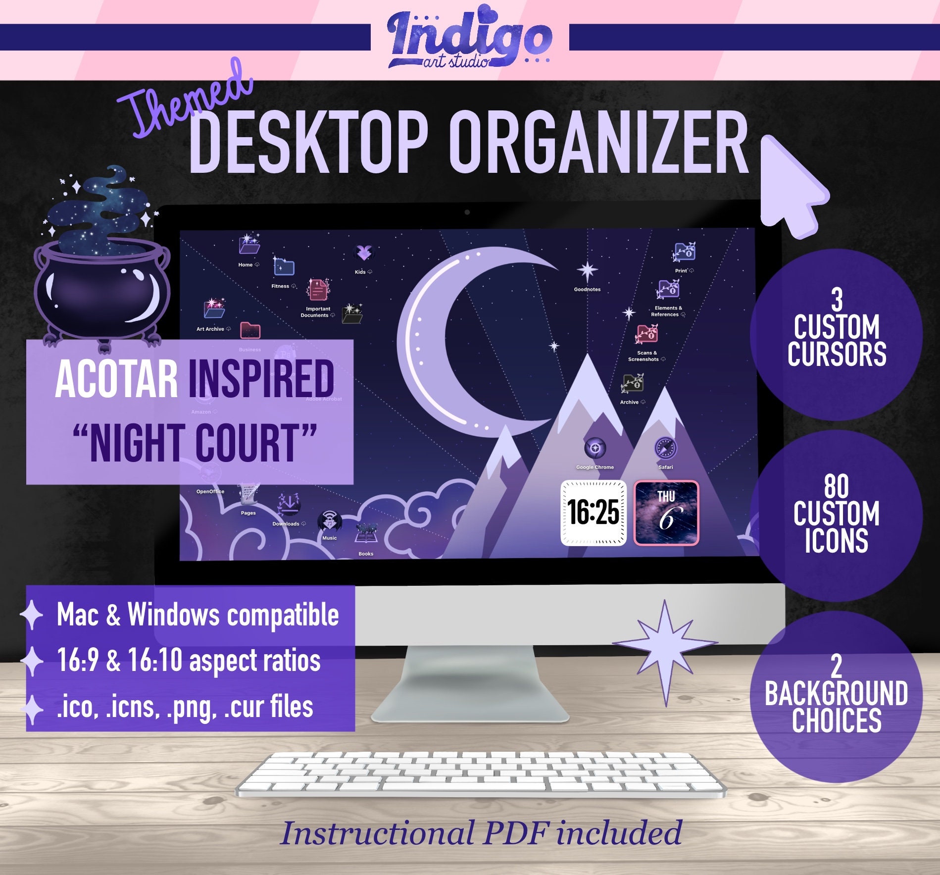 Desktop Organizer | Night Court ACOTAR Inspired | Bookish | Icon Bundle ...