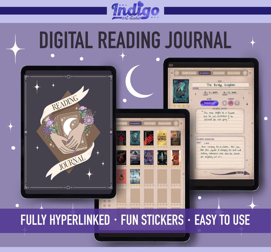 Hyperlinked Digital Reading Journal | Book Tracker | Celestial Moon ...