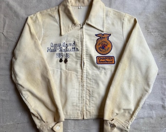 Chaqueta vintage de pana con escote en forma de corazón de la FFA de los años 80