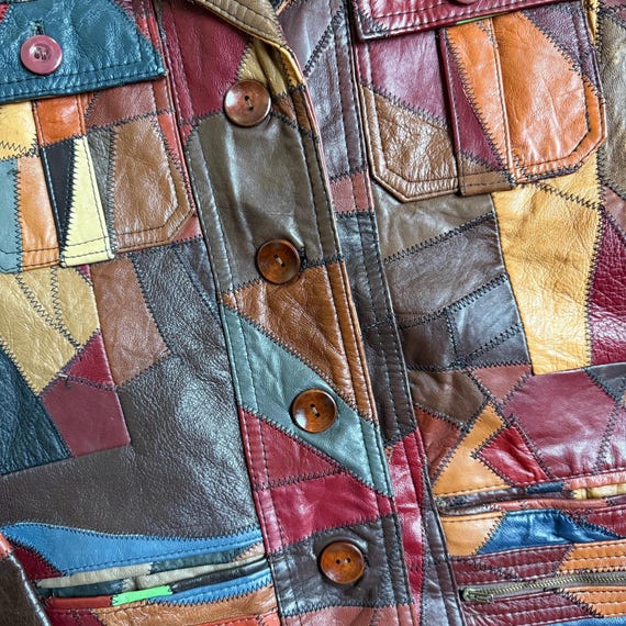 Vintage 70s Patchwork Leather Blazer Jacket - image 3