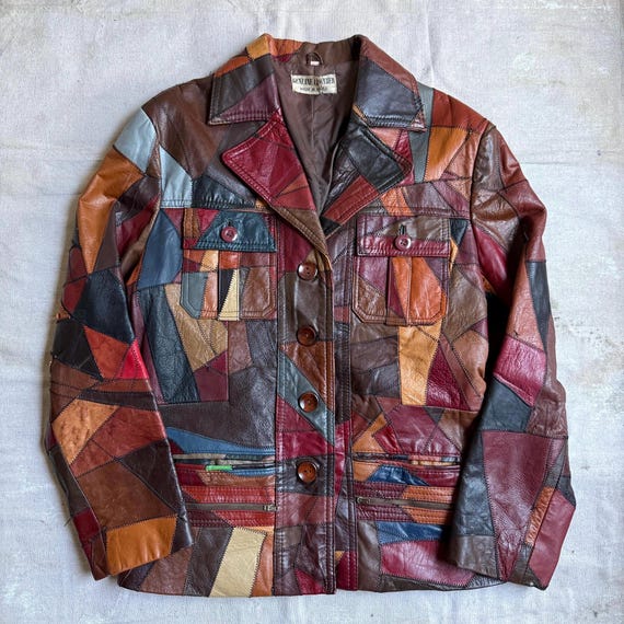 Vintage 70s Patchwork Leather Blazer Jacket - image 1