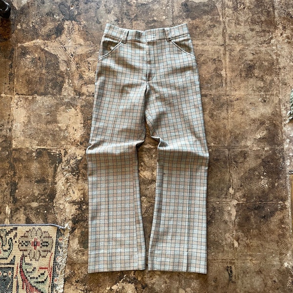 Vintage 70s Sears Neutral Tones Plaid Trousers