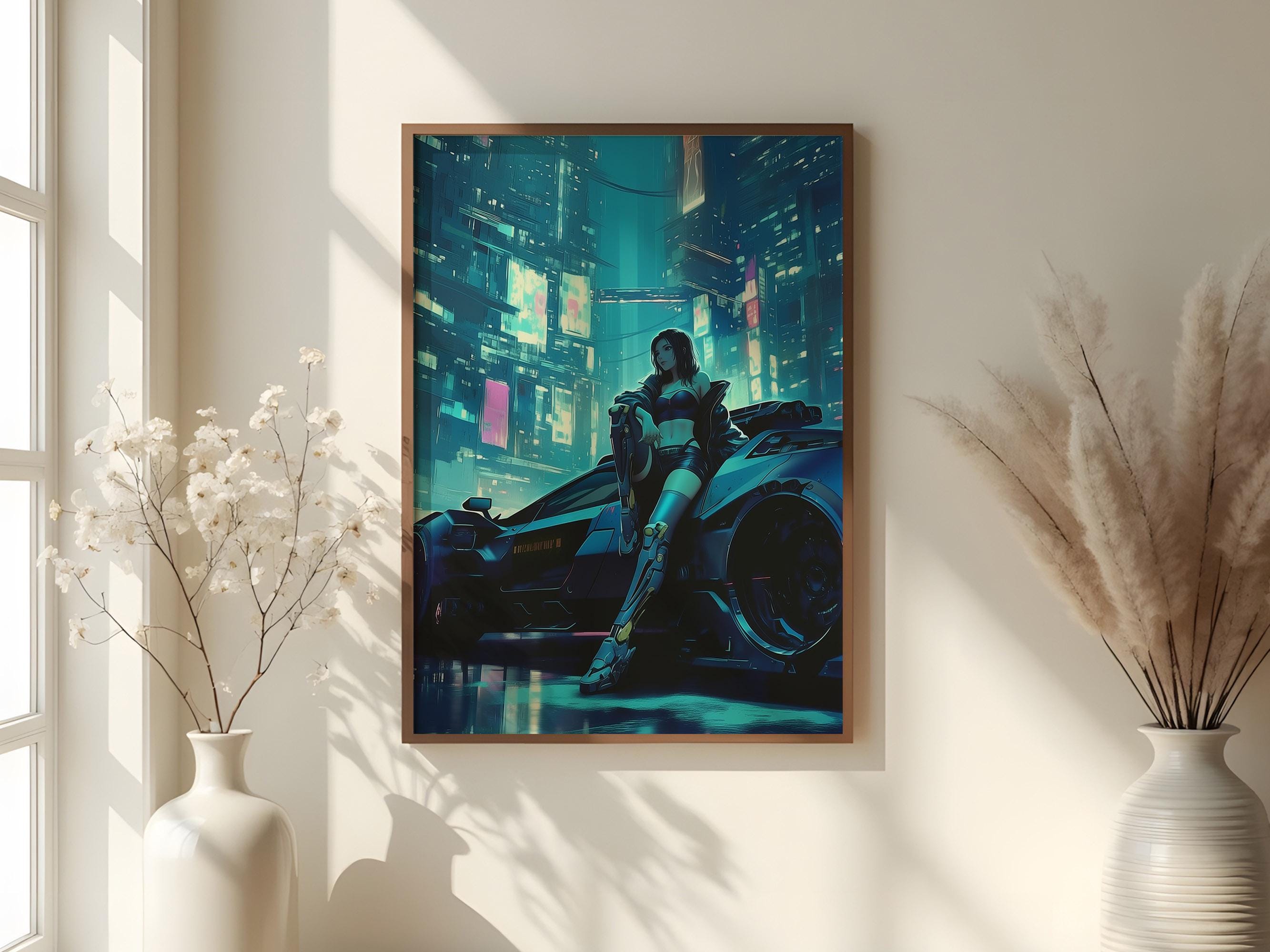 Cyberpunk Girl Poster | Futuristic City Night Art | 5 Sizes ( Instant ...