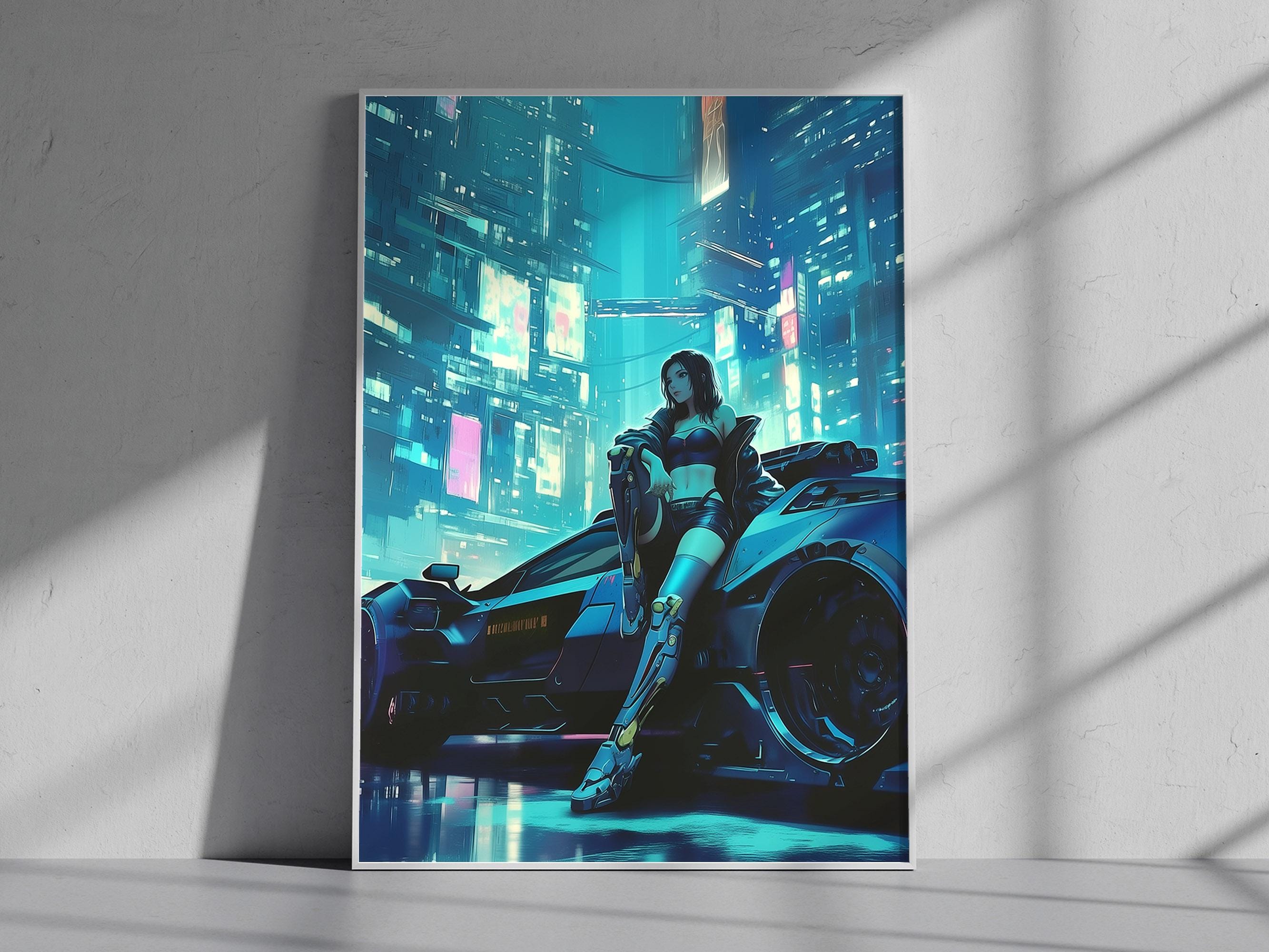 Cyberpunk Girl Poster | Futuristic City Night Art | 5 Sizes ( Instant ...
