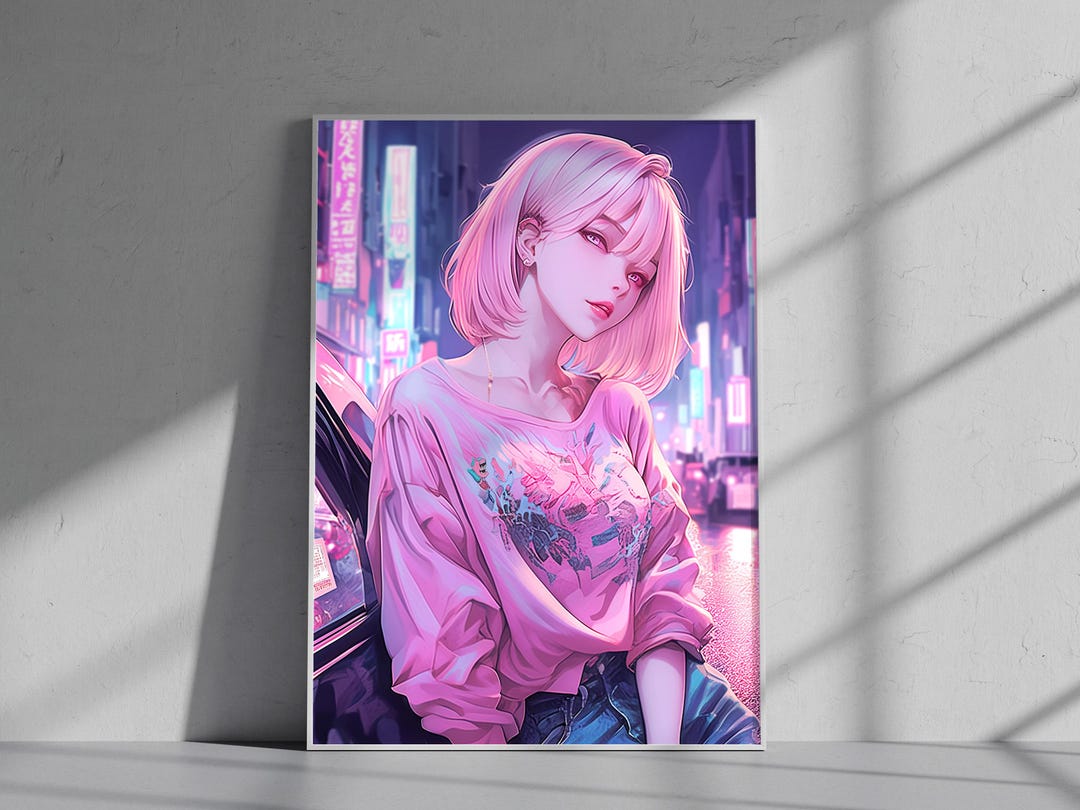 Cyberpunk Anime Girl Poster | Neon City Anime Art | 5 Sizes (instant ...