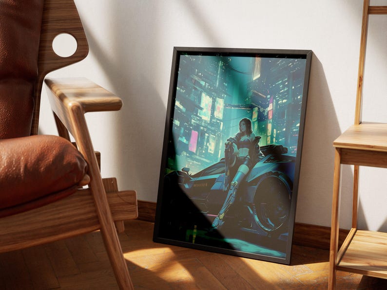 Cyberpunk Girl Poster | Futuristic City Night Art | 5 Sizes ( Instant ...