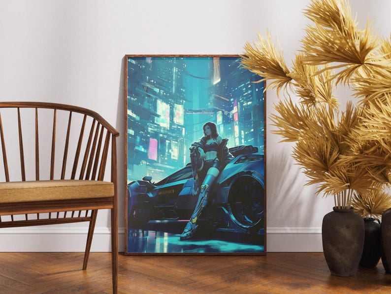 Cyberpunk Girl Poster | Futuristic City Night Art | 5 Sizes ( Instant ...