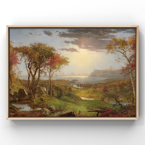 Herbst - Am Hudson River, Tal Landschaft, Digitaldruck, Gemälde Landschaft, Wandkunst, Gemälde Wandkunst, Kunstdruck, Bauernhaus, Druck
