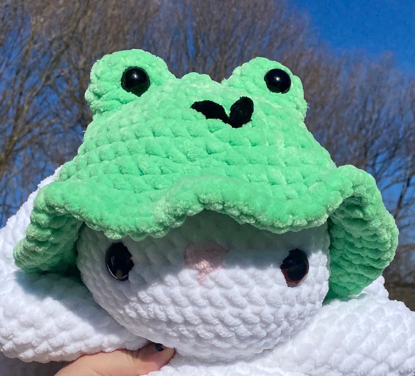 Jumbo Crochet Froggy Bunny Handmade Plushie, Soft Toy, Crochet Rabbit