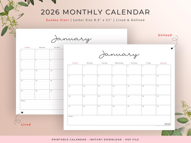 2026 Monthly Desk Calendar | Printable Calendar | Sunday / Monday Start ...
