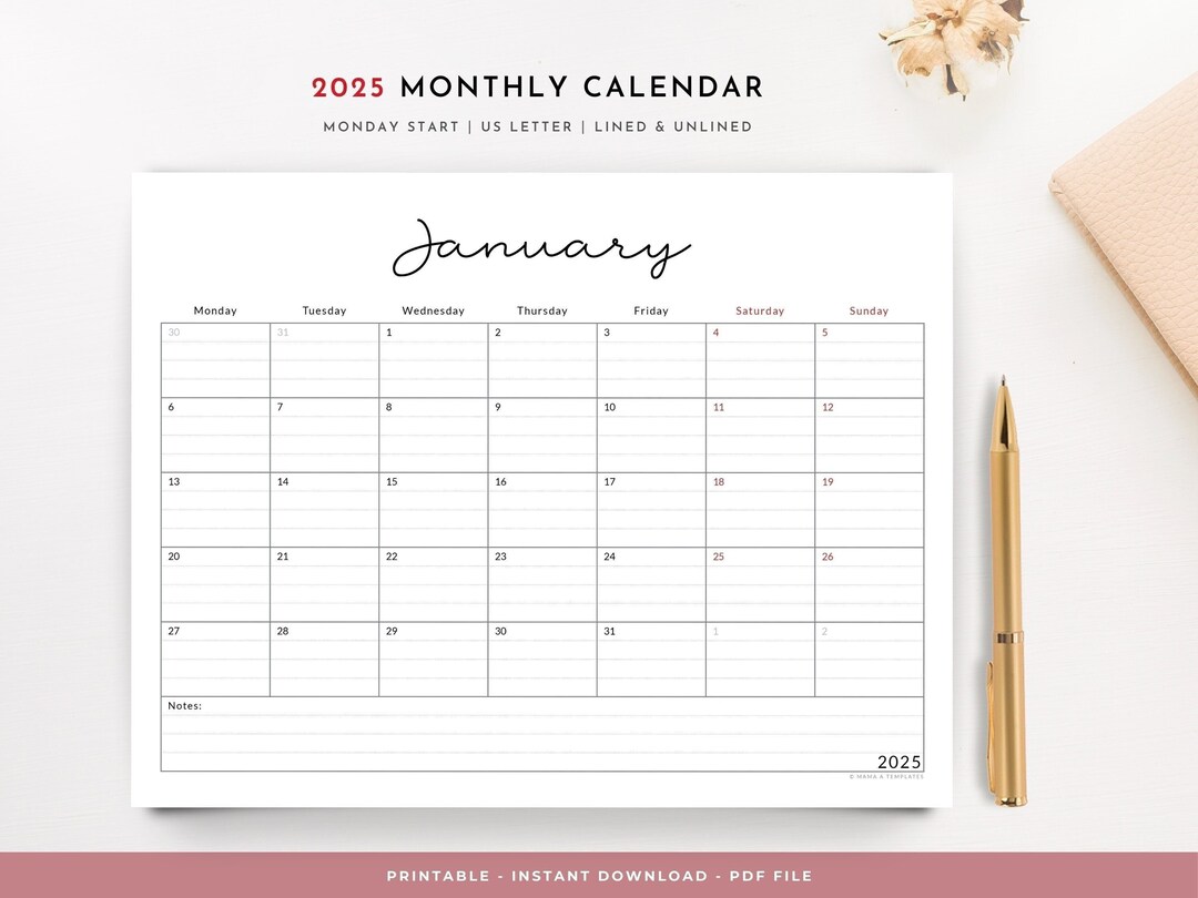 2025 Monthly & Yearly Printable Desk Calendar Horizontal | Letter Size ...