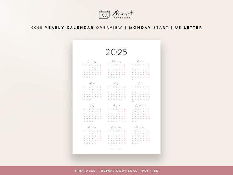 2025 Monthly & Yearly Printable Desk Calendar Vertical Letter Size 8.5 ...