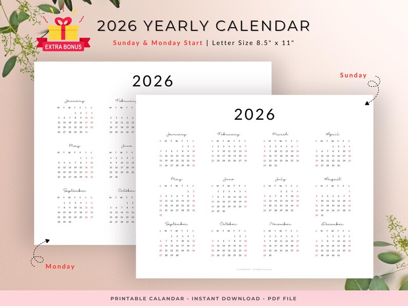 2026 Monthly Desk Calendar | Printable Calendar | Sunday / Monday Start ...