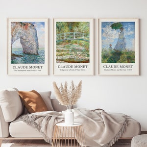 Claude Monet Print Set of 3, Gallery Wall Set, Monet Exhibition Poster, Vintage Print, Beach House Deco