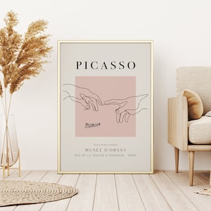 Pablo Picasso - Touching Hands, Exhibition Vintage Line Art Poster, Minimalist Line Drawing, Ideal Home Decor or Gift Print