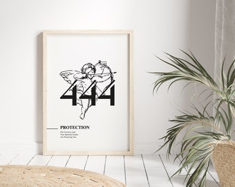 444 Angel Number, Protection Number Print, Instant Printable Wall Art Print, Digital Download, Manifestation Energy Spiritual Poster,