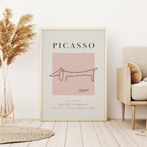 Pablo Picasso Print, Picasso Dog, Exhibition Vintage Line Art Poster, Minimalist Line Drawing, Ideal Home Decor or Gift Print