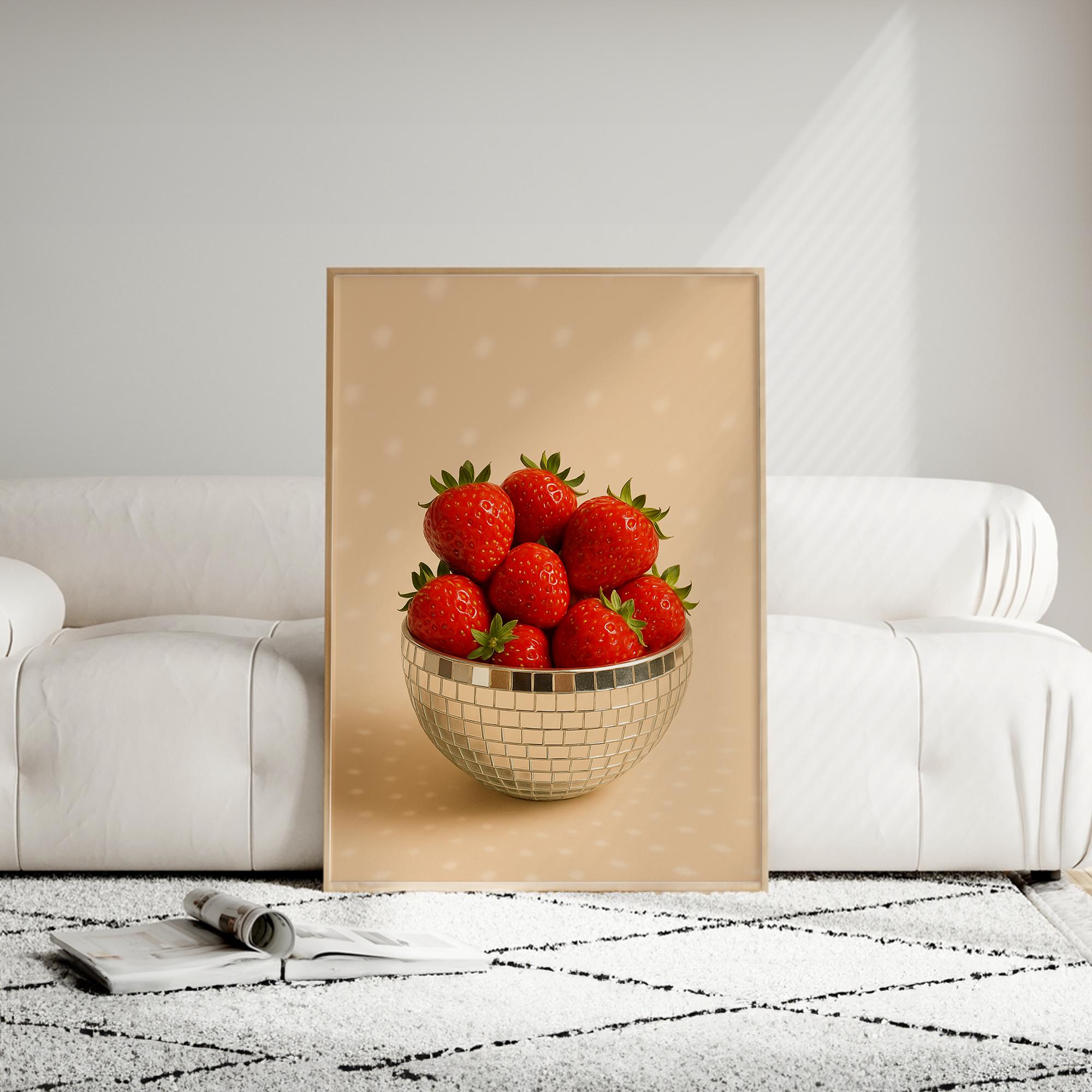 Strawberry Disco Bowl Wall Art - Fruit Kitchen Print - Aesthetic Red Berry  Poster - Modern Digital Download Photography, image size:2000x2000