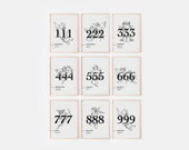 Angel Number Posters, Set of 9, Instant Download Poster,Lucky Poster,Angel Number Poster,Angel Number Wall Art Print,Digital Download Prints