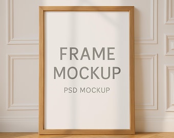 Vertical Frame PSD Mockup – Minimalist Wooden Poster Frame Mockup Template