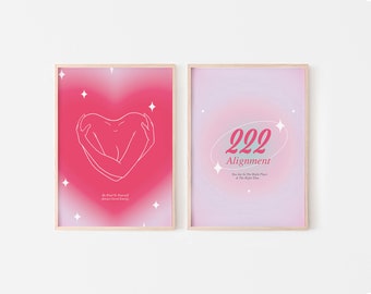 Attract Good Things, Aura Print, Set of 2, Spiritual Wall Art, Gradient Print, Angel Numbers, Affirmation Wall Art, Printable Wall Art