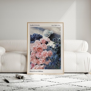 Disco Ball Floral Poster, Studio 54 Print, Retro Home Decor, Pink and Blue Wall Art, Disco Nights, 1970s Party Decoration