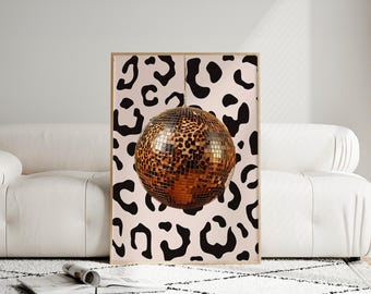 Leopard Disco Ball Print, Quirky Wall Art, Animal Print Party Poster, Retro Home Decor, Fun Printable Art, Modern Gallery Wall Decor