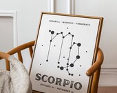 Scorpio Zodiac Wall Art, Astrology Printable, Minimalist Scorpio Sign Decor, Modern Horoscope Poster, Black and White Zodiac Art Print