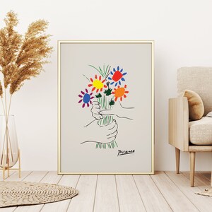 Cartel de Pablo Picasso, ramo de flores de la paz, cartel de arte de línea vintage de exposición, dibujo de línea minimalista, decoración ideal para el hogar o impresión de regalo