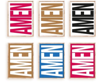 Minimale AMEN Wandkunst - Vertikales christliches Typografie-Poster - Modern religiös druckbar - Benutzerdefinierte Farboptionen - Bibel-Vers-Dekor