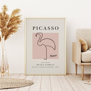 Picasso Flamingo, Exhibition Vintage Line Art Poster, Minimalist Line Drawing, Ideal Home Decor or Gift Print