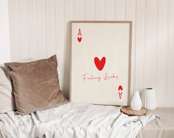 Lucky Print, Ace of Hearts Print, Playing Card Prints, Ace of hearts poster, Ace of hearts, Feeling Lucky Print
