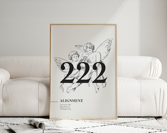 222 Angel Number, Angel Number Print, Instant Printable Wall Art Print, Digital Download, Alignment, Manifestation Energy Spiritual Poster