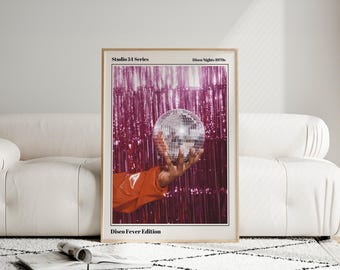 Disco Ball Wall Art, Studio 54 Poster, 1970s Retro Printable Art, Disco Fever Edition, Glam Wall Decor, Pink Party Aesthetic Poster