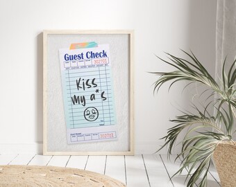 Guest Check Print, Guest Check Poster, Digital Download, Receipt Poster, Trendy Wall Decor, Retro Wall Art, Funny Wall Art