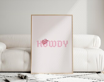 Howdy Word Print, Howdy Wandkunst, druckbare Kunst, Howdy Poster, Howdy Typografie Art, Retro Wanddekor, Western Print, Cowboy Wandkunst