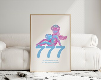 777 Angel Number Print, Spiritual Wall Art, Lucky Angel Poster, Celestial Decor, Y2K Aesthetic Art, Printable Digital Download