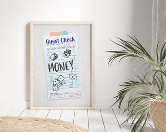 Guest Check Print, Guest Check Poster, Digital Download, Receipt Poster, Trendy Wall Decor, Retro Wall Art, Funny Wall Art