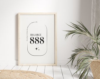 888 Angel Number, Balance Number Print, Instant Printable Wall Art Print, Digital Download, Manifestation Energy Spiritual Poster