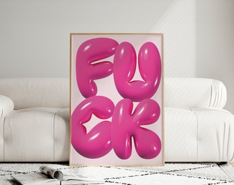 Pink F*ck Wall Poster, Funny Wall Art,Pink Dorm Room Decor, Pink Funky Wall Art, Digital Download, Trendy Printable Wall Art, Room Decor