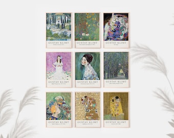 Gustav Klimt Set of 9 Prints, Gallery Wall Set, Gustav Klimt, Klimt Exhibition Poster, Vintage Art Print, Printable Wall Art