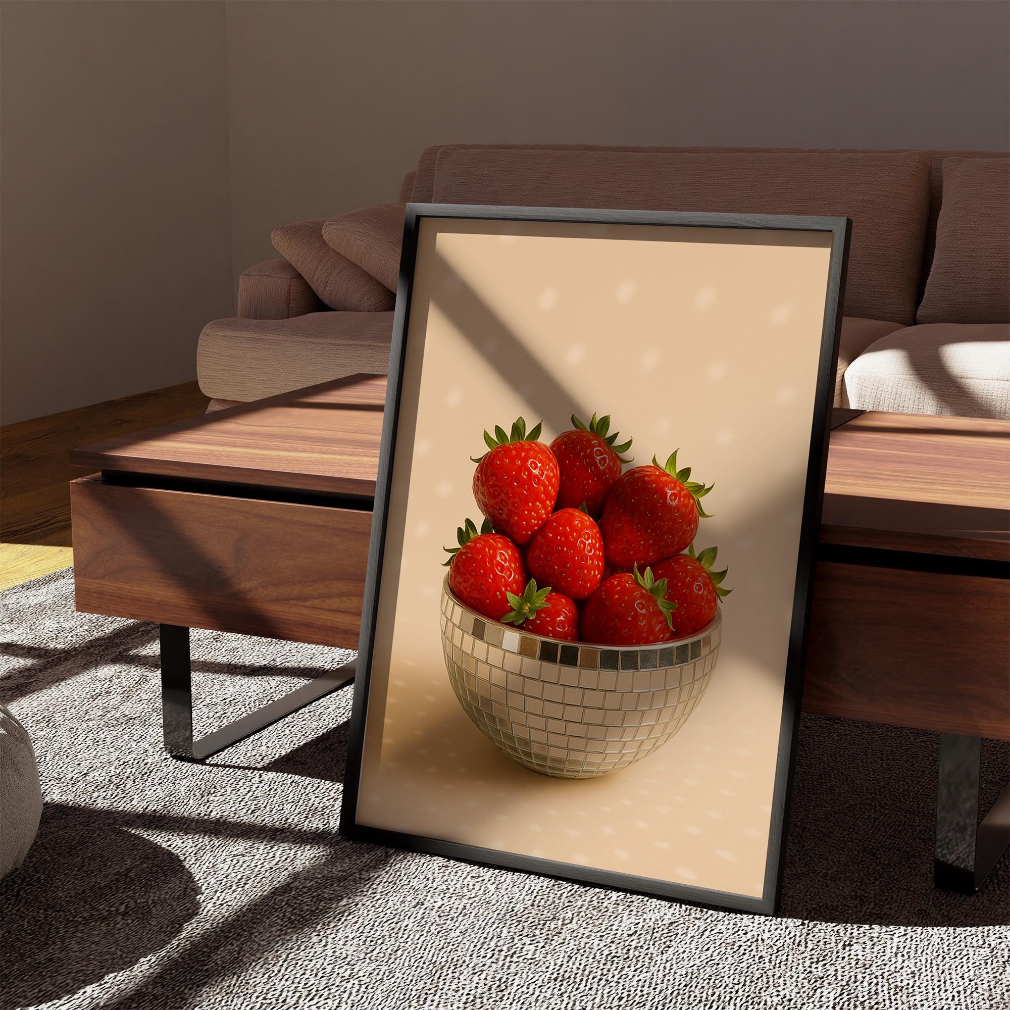 Strawberry Disco Bowl Wall Art - Fruit Kitchen Print - Aesthetic Red Berry  Poster - Modern Digital Download Photography, image size:2000x2000