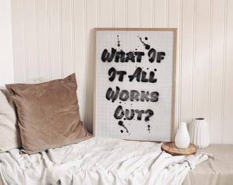 Wat als het allemaal lukt, esthetiek appartement, trendy muurkunst, retro krantenafdruk, poster typografie, afdrukbare muurkunst, digitale prints