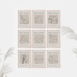 Pablo Picasso Print Set of 9, Pablo Picasso Exhibition Poster, Eclectic Wall Art, Minimalist Line Art, Beach House Decor