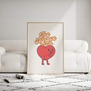 The Self Love Club Digital Print , Funny Self Care Poster, Quirky Wall Art, Cute Aesthetic Print , Kawaii Heart Illustration