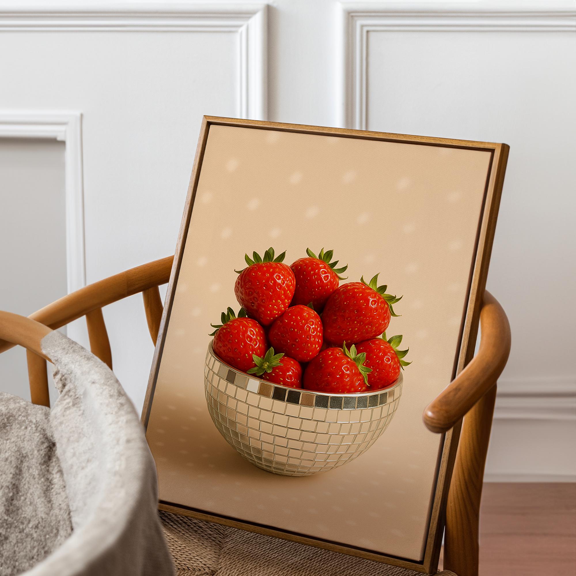 Strawberry Disco Bowl Wall Art - Fruit Kitchen Print - Aesthetic Red Berry  Poster - Modern Digital Download Photography, image size:2000x2000