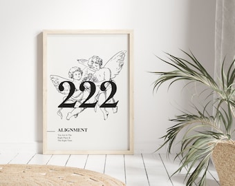 222 Angel Number, Angel Number Print, Instant Printable Wall Art Print, Digital Download, Alignment, Manifestation Energy Spiritual Poster,