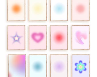 Positive Aura Wall Art - Healing Energy Abstract Print - Pink Blue Purple Pastel Spiritual Vibes - Minimalist Boho Room Decor
